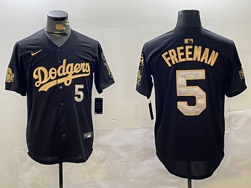 Men Los Angeles Dodgers 5 Freeman Black Gold Game 2024 Nike MLB Jersey style 12022